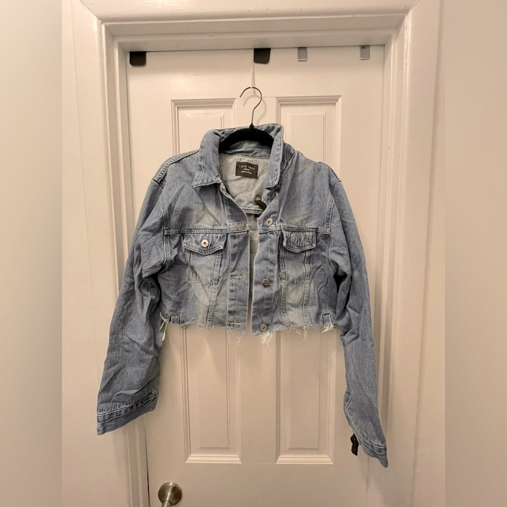 Love Tree Light Blue Cropped Jean Jacket